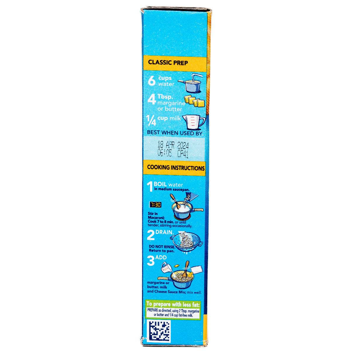Box of Kraft Macaroni & Cheese Original instant pasta with cooked noodles and cheese sauce in a grocery setting.