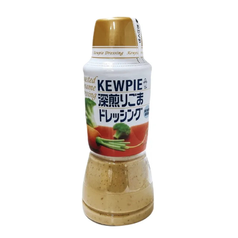Kewpie Deep-Roasted Sesame Dressing bottle, 380ml, in a clear plastic container with a label featuring sesame seeds and branding.