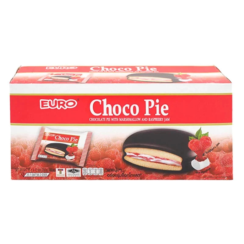 Euro Chocopie Raspberry snack pack, 17g individual treats, part of the Euro Chocopie confectionery and dry grocery selection.