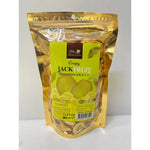 Sriwanna freeze-dried jackfruit pieces in a clear container, showcasing the golden, dried fruit slices for healthy dry grocery.