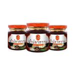 J-LEK Jae Lek pasteurized sweet fish sauce in glass bottle, dry grocery product with clear label and dark liquid inside