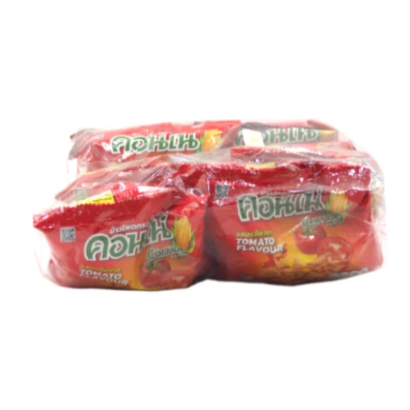Cornae Corn Snack Tomato flavor in 11g packs, featuring crispy corn snack pieces with tomato seasoning, shown in the image.