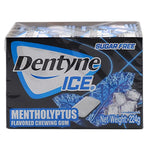 Dentyne Ice gum pack with 20 pieces, sugar-free mint-flavored chewing gum from Dentyne, in a blue and white wrapper.