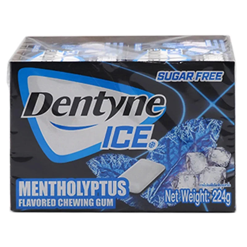 Dentyne Ice gum pack with 20 pieces, sugar-free mint-flavored chewing gum from Dentyne, in a blue and white wrapper.