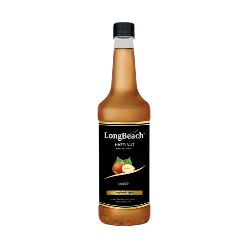 LongBeach Hazelnut Syrup 740ml bottle, ideal for coffee and desserts, with a clear view of the label and packaging.
