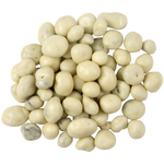 Sunridge Farms All Natural Yogurt Raisins in a clear bowl, showcasing shiny, plump raisins coated with yogurt for a sweet confectionery snack.