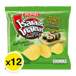 Roller Coaster Japanese Seaweed Potato Chips, 12g x12, crispy snack with seaweed flavor in a colorful package.