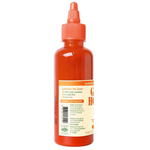 Bottle of Godfather Hot Sauce Original, a spicy grocery condiment with a red label and orange cap on a white background.