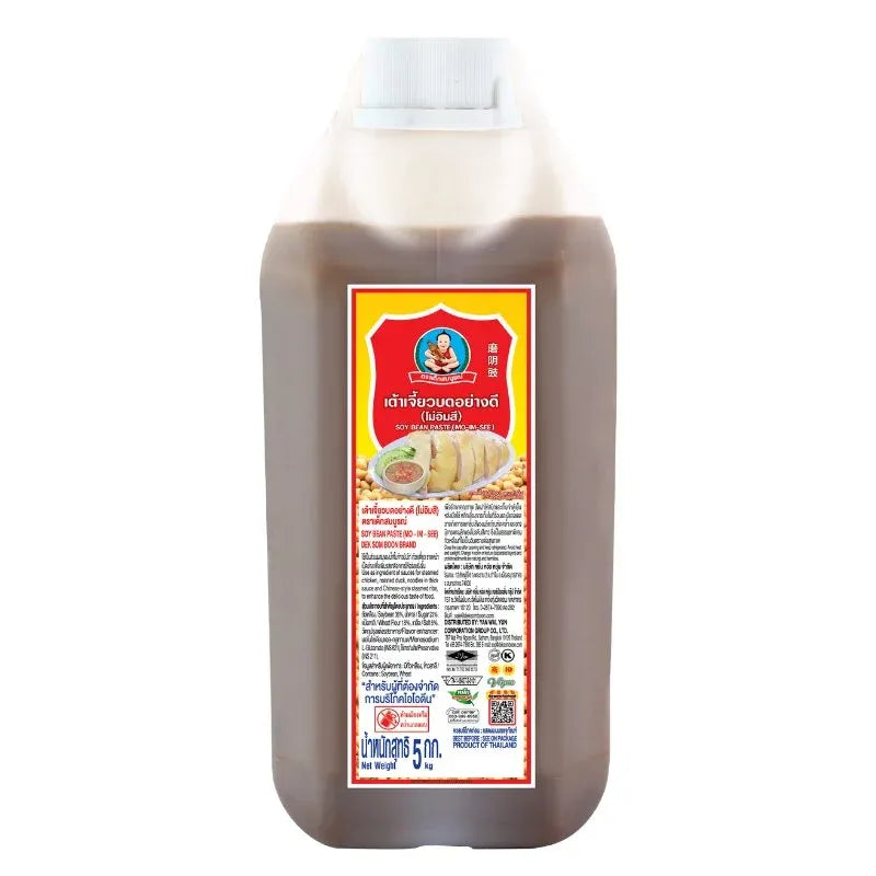 Deksomboon Ground Bean Sauce Mo-im-see in a 5kg package, traditional dry grocery condiment with ground beans and savory flavor.
