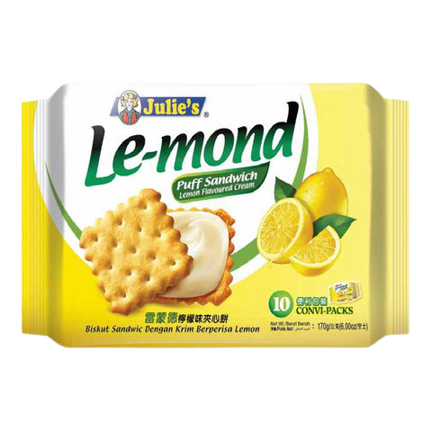 Julie’s Lemon Puff confectionery snacks showing golden lemon-flavored puffed treats in a clear bowl.
