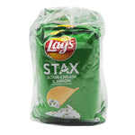 Lay's Stax potato chips in Sour Cream & Onion flavor, 44g x6 pack, crispy snack in a colorful container.