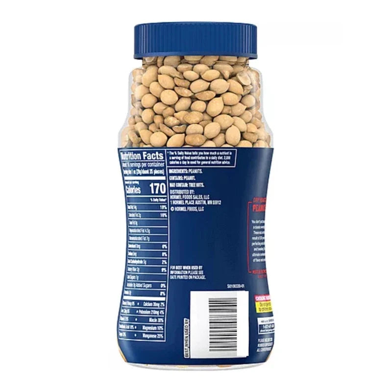 PLANTERS dry roasted unsalted peanuts in a 453g pack, displayed in a clear image showing the snack's texture and packaging.