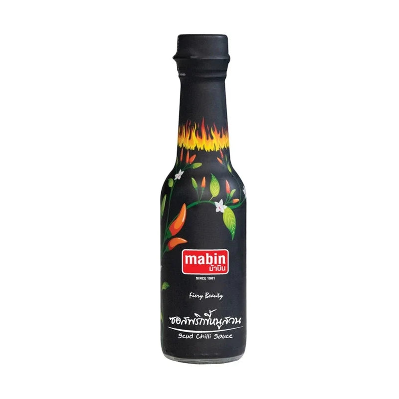 MABIN Mabin Scud Chilli Sauce 280g jar with red chili peppers and label, ideal for adding spice to dishes in dry grocery.
