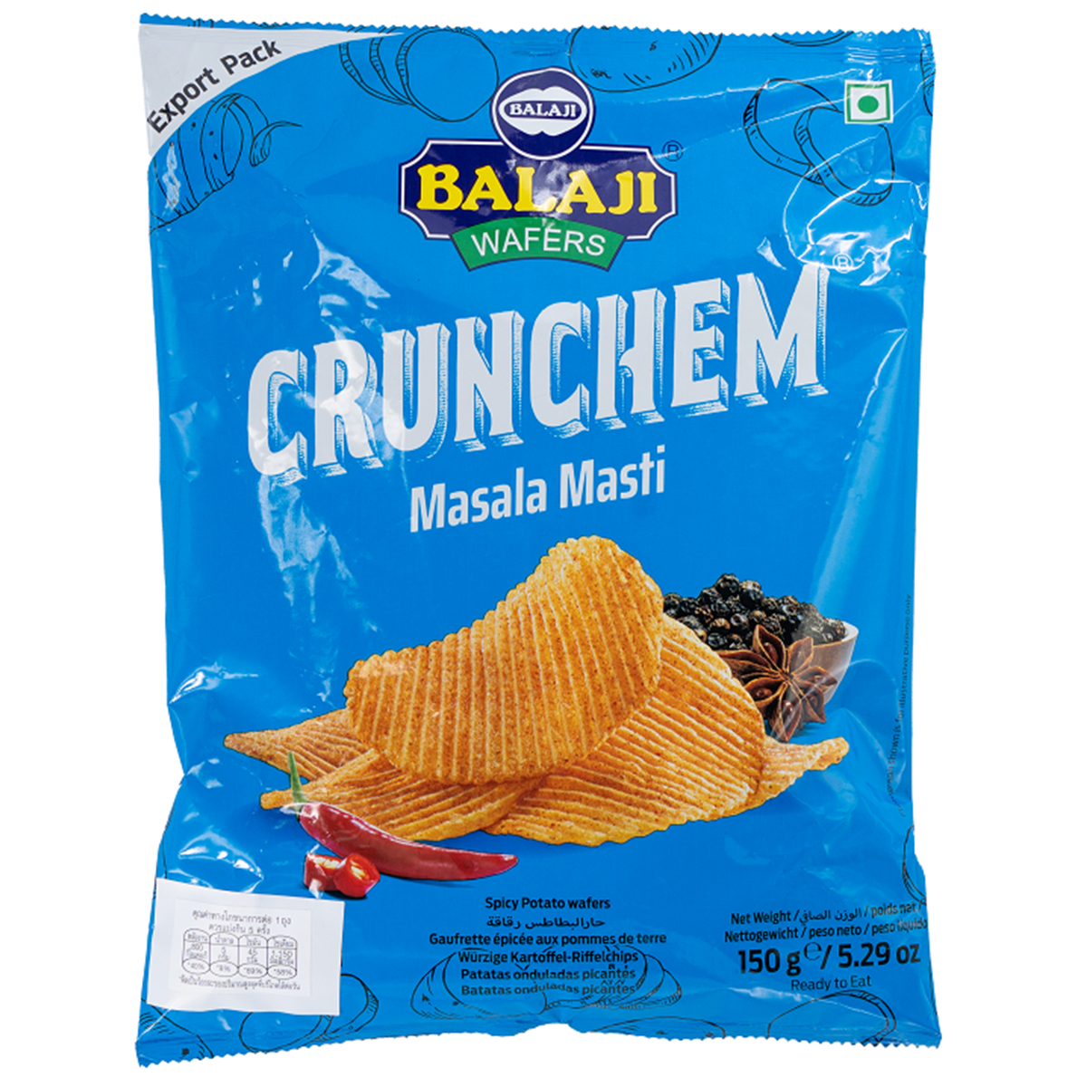 Balaji Wafers Potato Chips Masala Masti in a colorful snack bag, showing crispy, spiced potato chips from the Balaji confectionery snacks line.