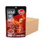 O-yua Crispy Fried Shrimp snack with spicy Mala BBQ flavor, 22g, showcasing the crunchy shrimp pieces in a vibrant snack package.