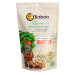 Bag of BABOO Baboo Tri-Color Quinoa 450g dry grocery product, featuring colorful uncooked quinoa grains.