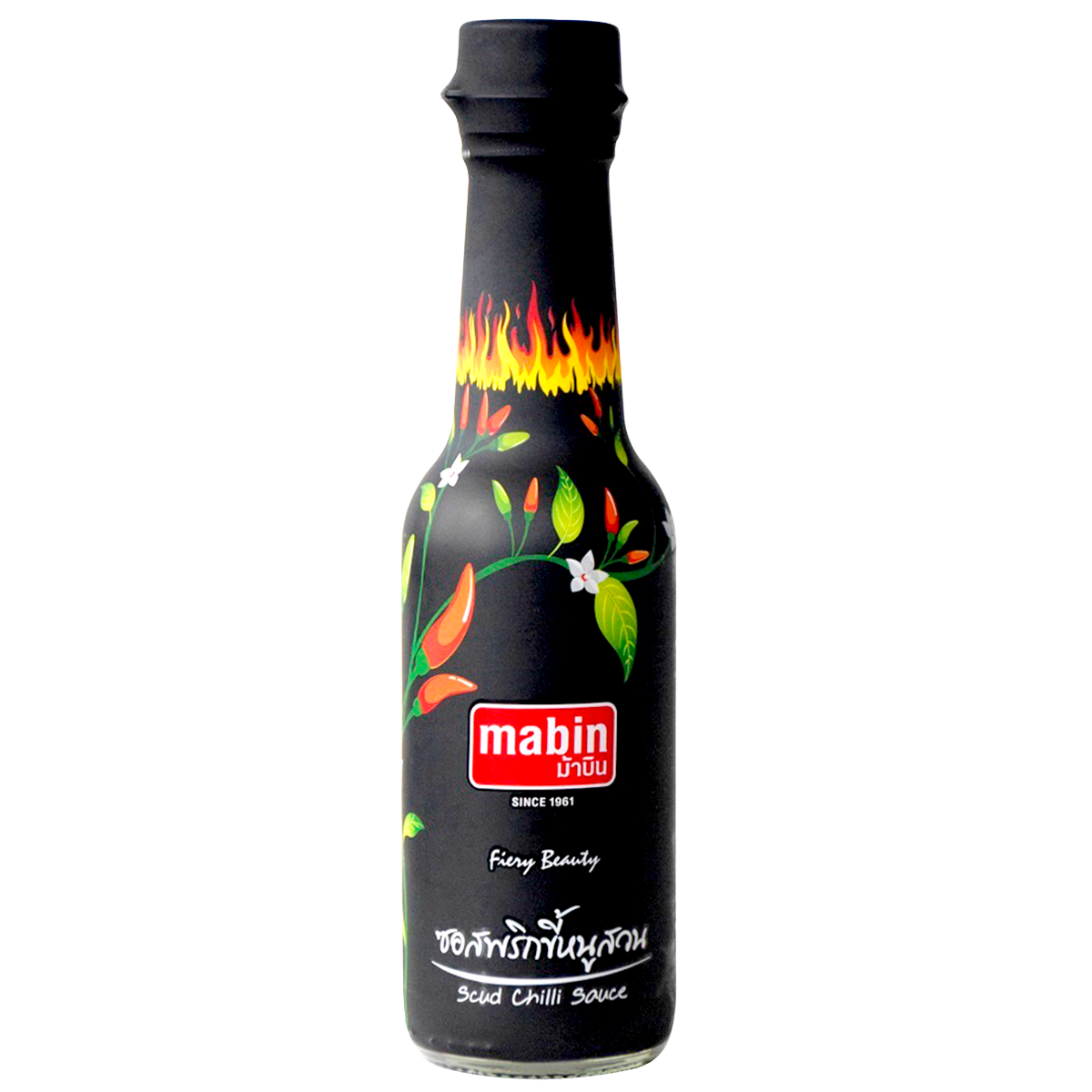Mabin Scud Chilli Sauce bottle, vibrant label, and spicy sauce visible in a grocery product image