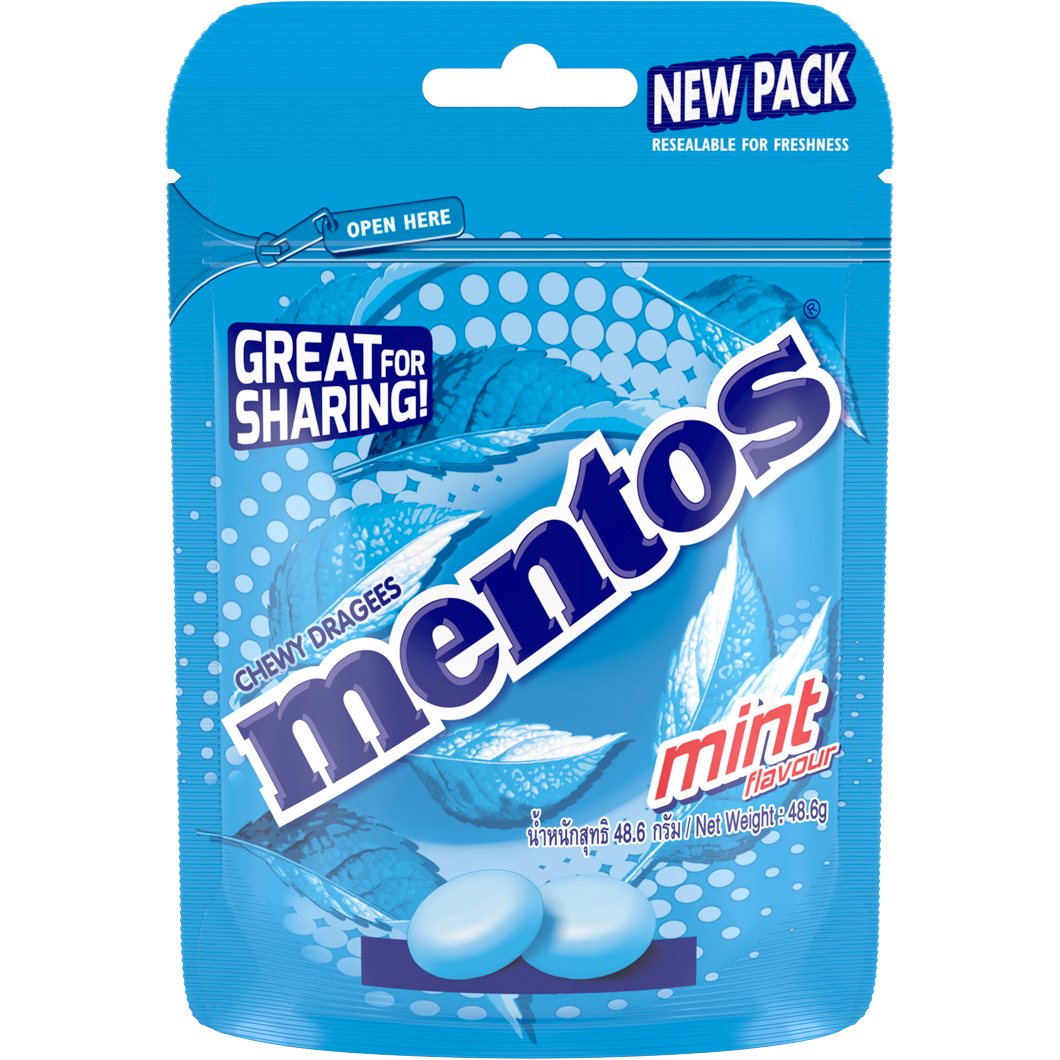 Mentos Resesble Bag Mint confectionery snacks with colorful mint candies in a clear bag, showcasing fresh mint flavor.
