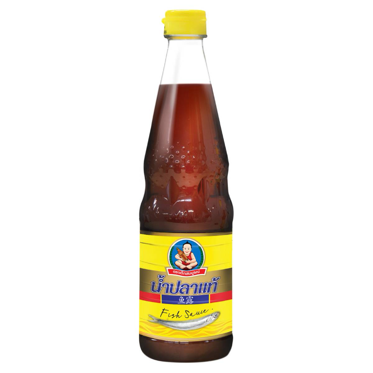 Healthy Boy Fish Sauce bottle, a staple in grocery for flavorful Asian cooking, with clear label and golden liquid inside.