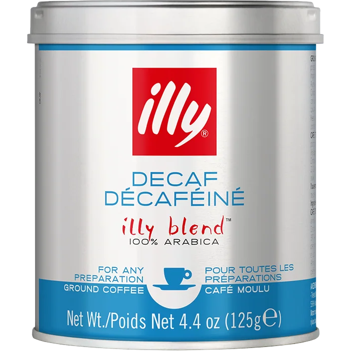 Illy Decaffeinated Coffee Powder for drink preparation, shown in a close-up image highlighting the fine coffee granules.