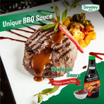 Develey BBQ Sauce bottle from Develey dry grocery collection, featuring a red label and golden cap on a white background.