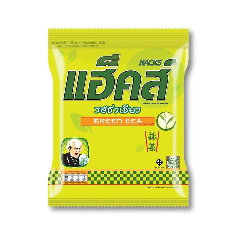 Hacks Candy Green Ter snack packaging showing the green candy pieces and the Hacks brand label on a white background.