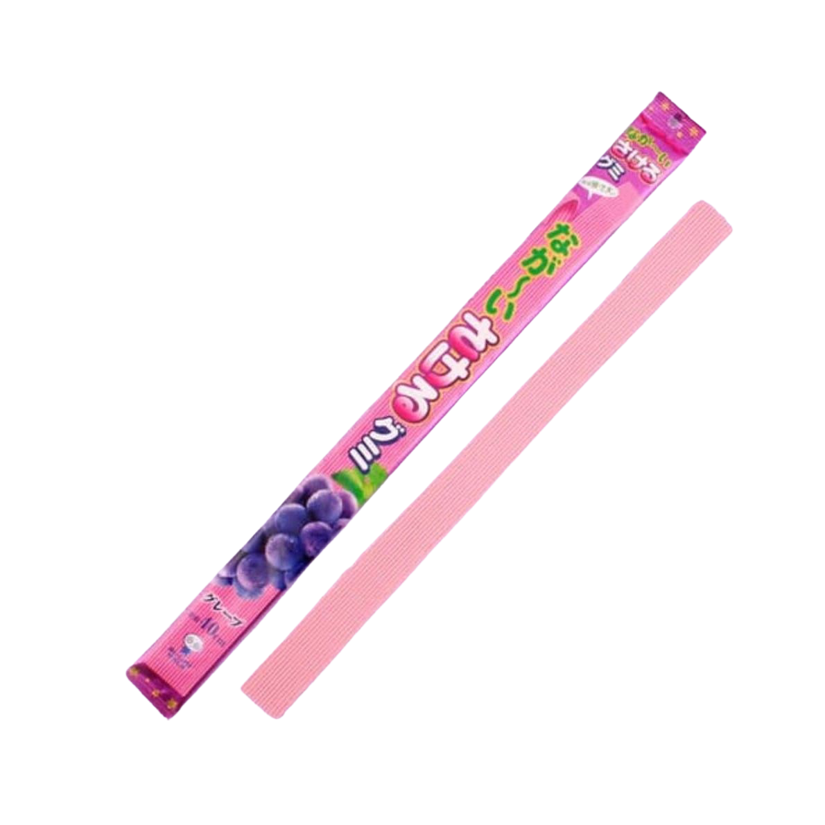 Uha tearable grape gummy candy, soft confectionery snack with purple grape flavor, shown in a close-up image.