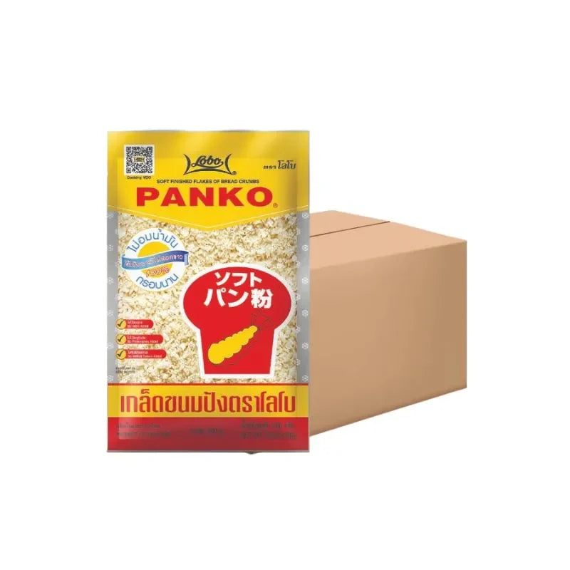 Lobo Panko Bread Crumbs in a 1,000g box, dry grocery product, with crispy, golden bread crumbs for cooking or baking.