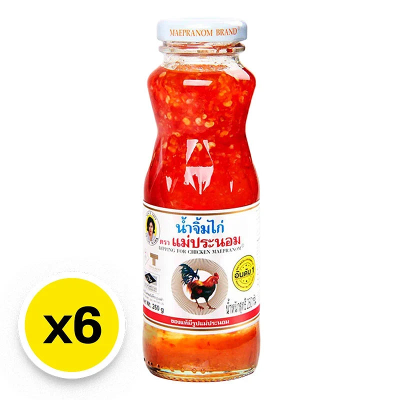 Maepranom Chicken Sauce 260g, Asian dry grocery product, showing two bottles with labels and sauce inside.
