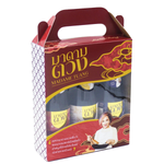 Madametuang Oriental Sauce Set includes two bottles of authentic Asian cooking sauces in clear glass bottles.
