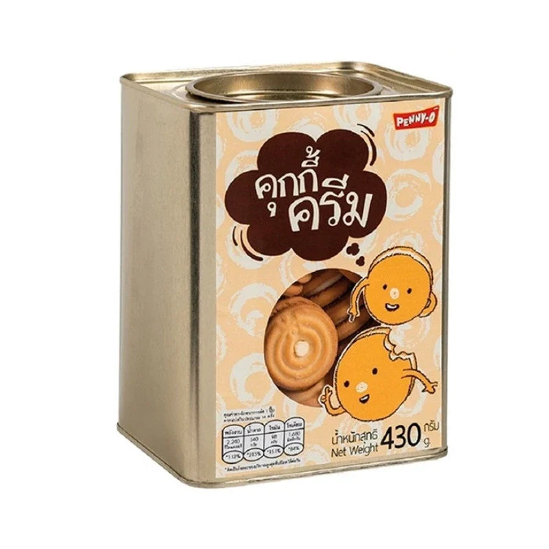 Pennyo Cookie Cream-filled Snack 430g, two packs of crunchy cookies with creamy filling, in clear packaging, ideal for snacking