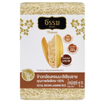 Thamm Royal Brown Jasmine Rice package showing the label and rice grains in a natural setting for grocery shopping.