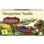 Two boxes of Celestial Seasonings Sleepytime Vanilla herbal tea, caffeine-free drink with vanilla flavor, on a white background.