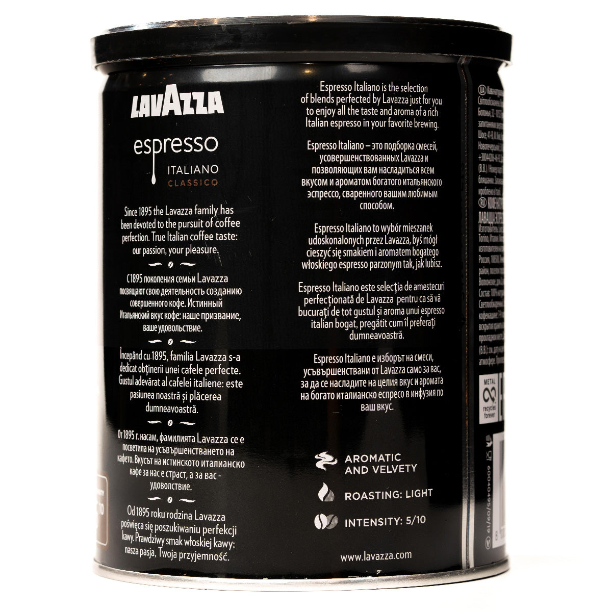 Two cups of Lavazza Espresso Coffee served in small ceramic cups on a wooden table, showcasing rich, dark espresso drinks.