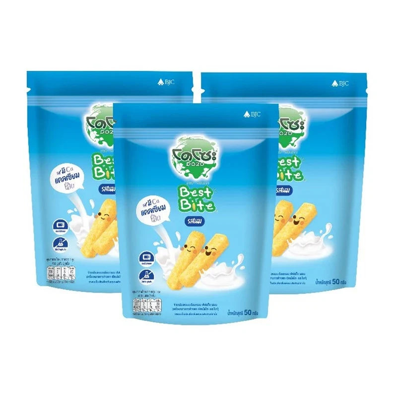Dozo Best Bite Crispy Brown Jasmine Rice Puff Stick in milk flavor, a snack from the dry grocery and confectionery category.