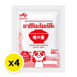 AJINOMOTO MSG 500g packets stacked, dry grocery seasoning with umami flavor in clear packaging.