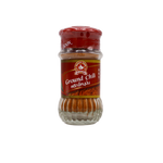 Nguan Soon Dried Chilli Powder in a clear container, showing vibrant red chili flakes for cooking and spice seasoning.