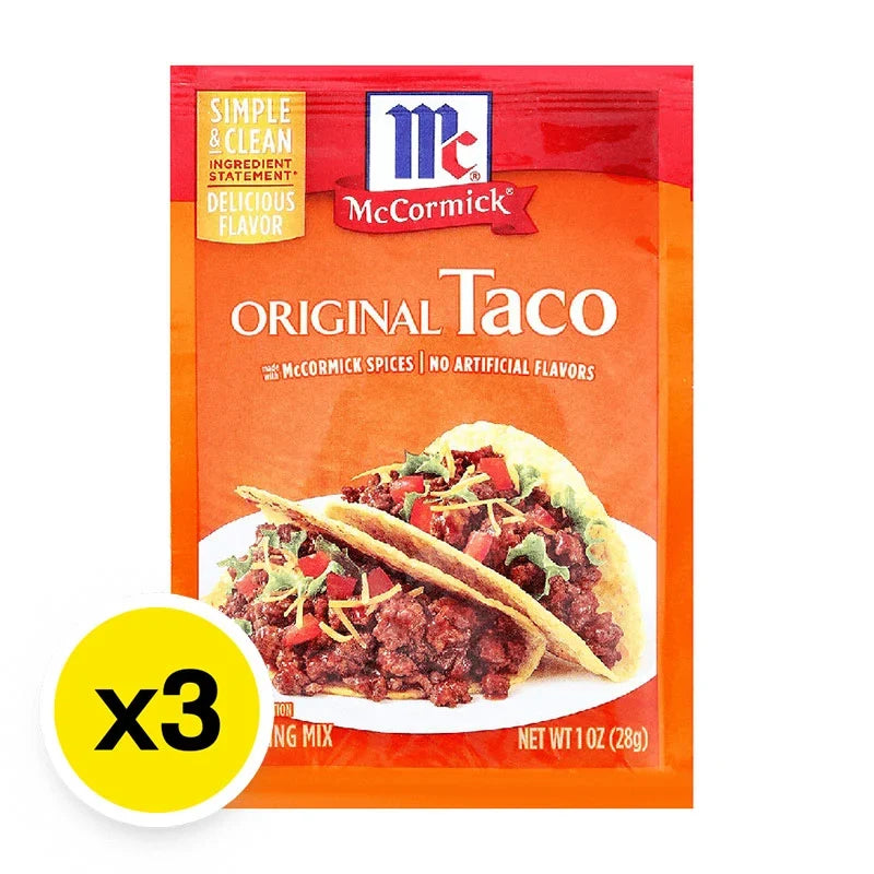 MCCORMICK Original Taco Seasoning in 28g packets, three packs of dry grocery spice for flavorful tacos