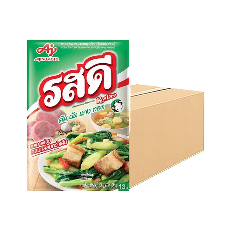 Rosdee Seasoning Power Pork 70g packet, dry grocery product with seasoning powder for flavorful pork dishes.