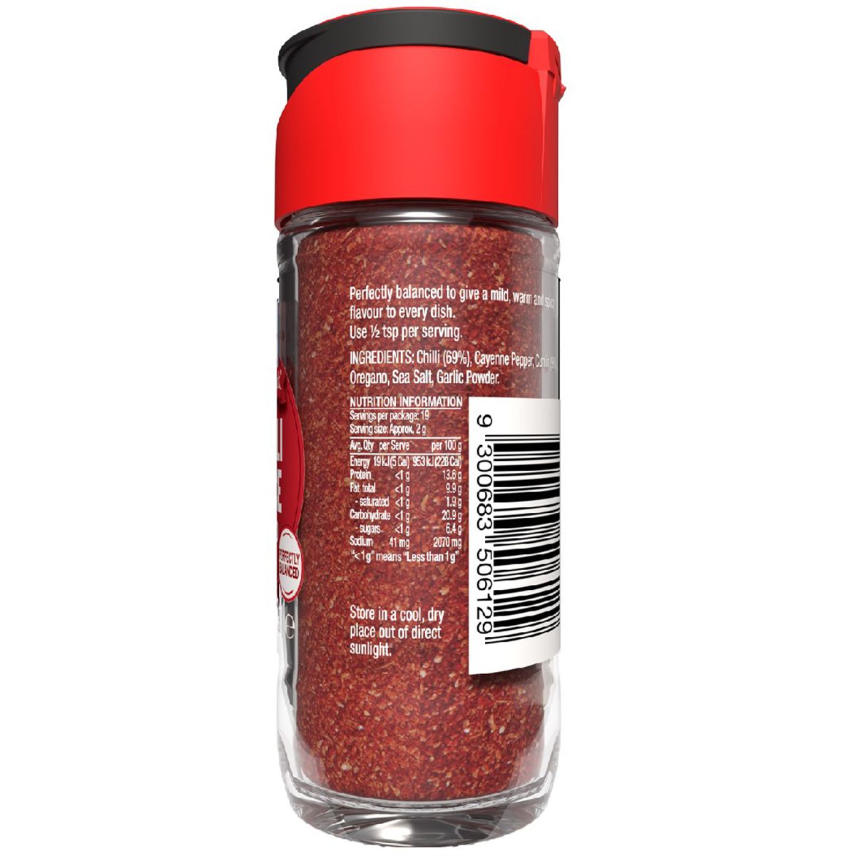 McCormick Chili Spice Blend in a jar, featuring vibrant red chili peppers and spices, ideal for adding flavor to dishes.