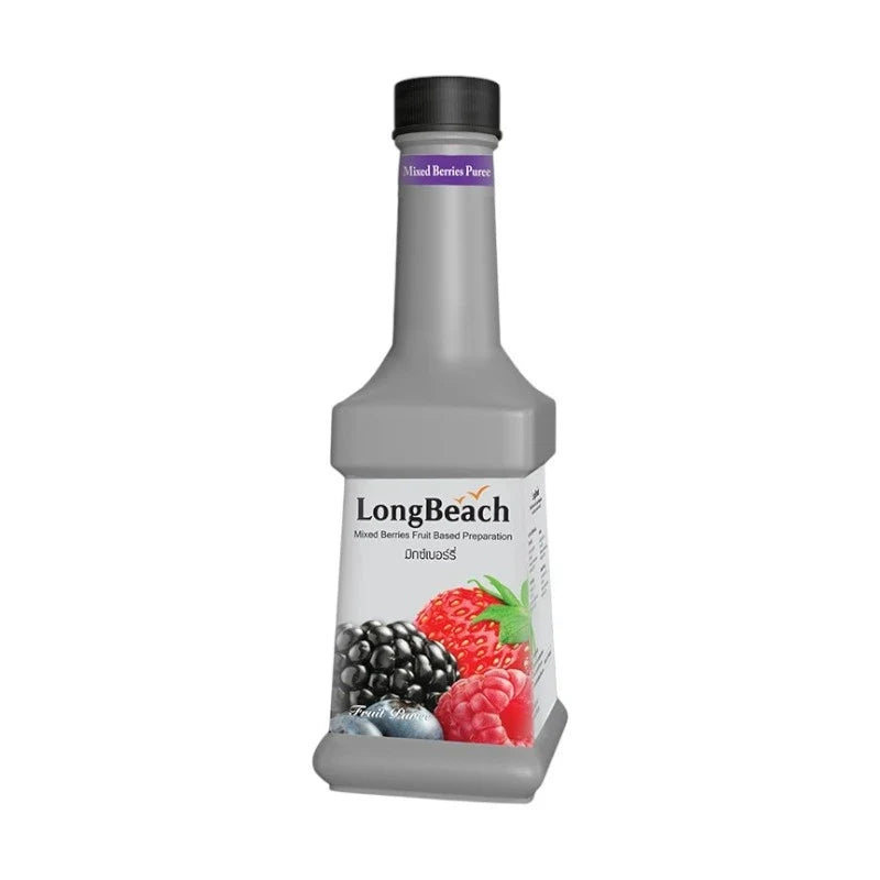 LongBeach Mixed Berries Puree in a jar, showing the colorful berry mixture suitable for dry grocery use.