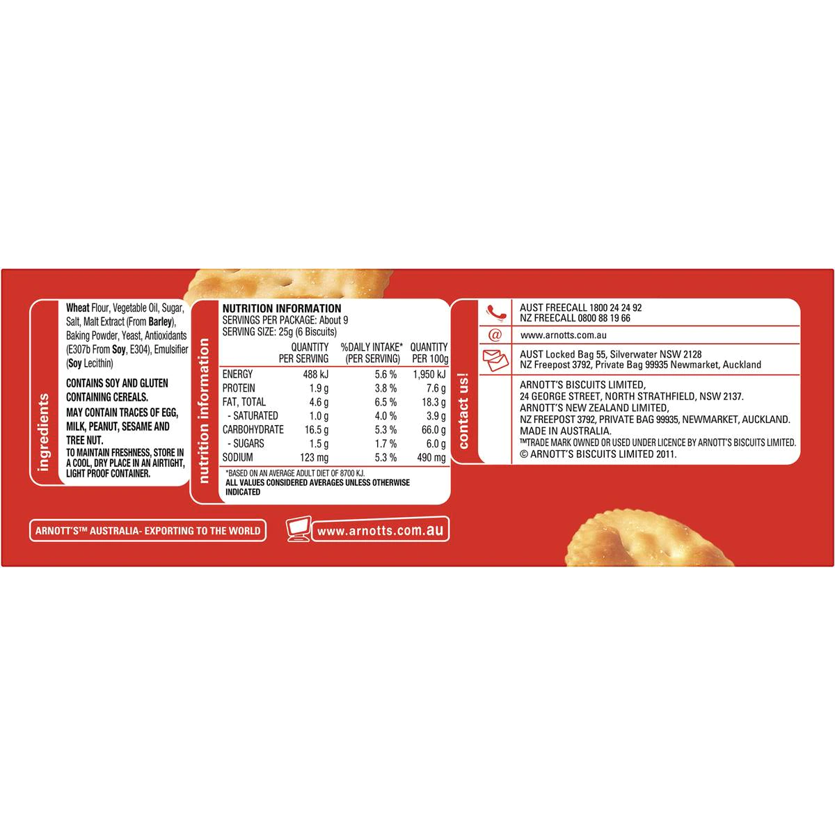 Arnott's Jatz Original confectionery snacks in a colorful package, showing rectangular crispy crackers.