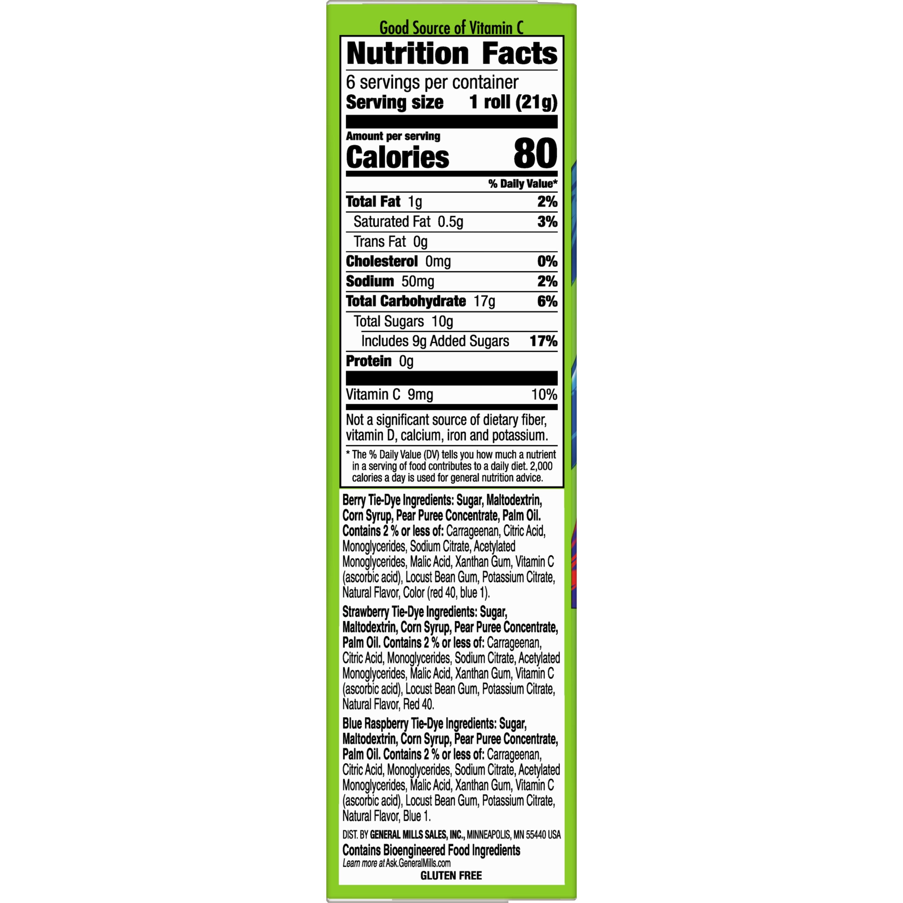 Fruit by the Foot fruit flavored snacks in 6 colorful rolls, showing the flexible, fruity candy strips.