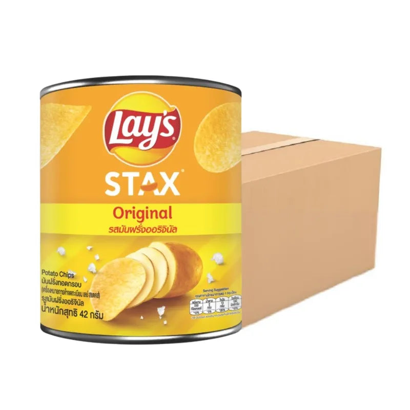 LAYS STAX Original snack pack, 42g, showing crispy potato chips in colorful packaging for the snack confectionery.