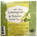 Im-Erb Lemongrass and Pandan tea in a glass, showcasing a vibrant green drink with fresh lemongrass and pandan leaves.