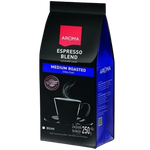 Aroma Coffee Espresso drink in a clear glass, showcasing rich dark coffee with a layer of crema on top.