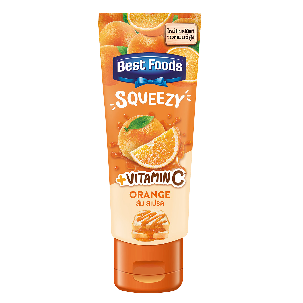 Best Foods tube of orange-flavored grocery product showing the orange-colored packaging and branding.