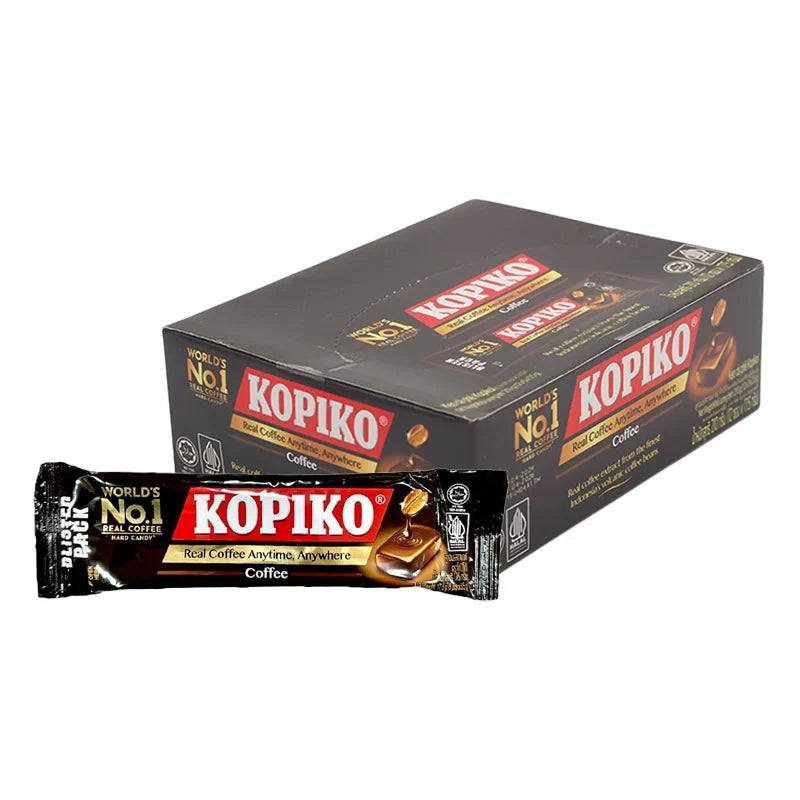 KOPIKO Kopiko blister sachets containing 17.5g of coffee-flavored candy snacks in a clear plastic package