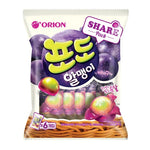 Orion Grape Ball Jelly 216g, colorful grape-flavored gummy candies in a clear bag, snack confectionery from Orion brand.
