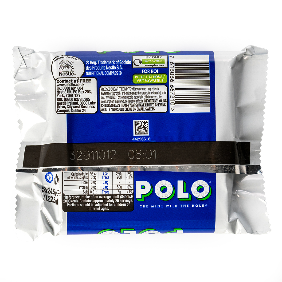 Polo Sugar Free Mint confectionery snack, featuring a round mint candy with a textured surface and Polo branding.